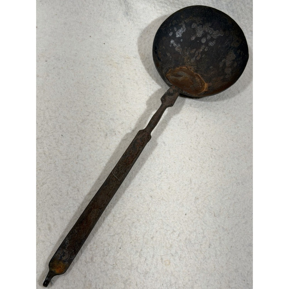Antique Hand Forged Wrought Iron Fireplace Hearth Ladle Rustic Primitive Tool